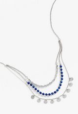 Blue Beaded Layered Necklace, BLUE, small