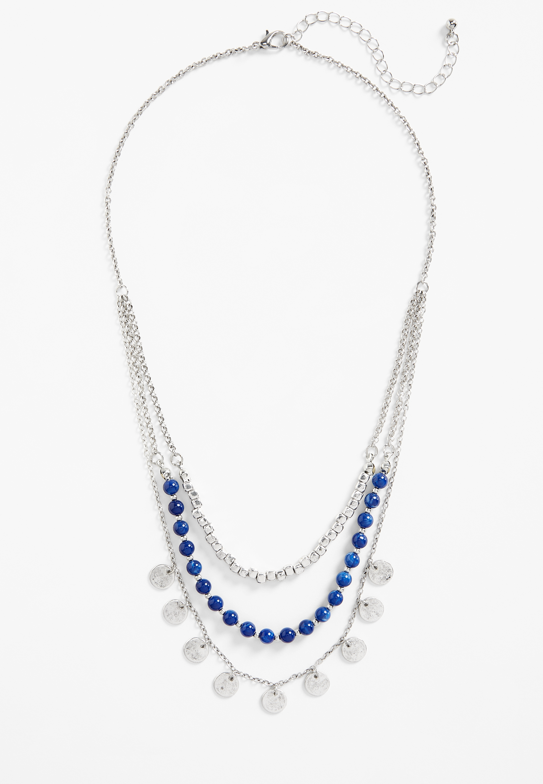 Blue Beaded Layered Necklace, BLUE, large