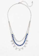 Blue Beaded Layered Necklace, BLUE, small