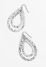 Silver Hammered Teardrop Earrings, SILVER, small