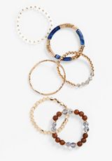 6 Piece Gold Multi Beaded Stretch Bracelet, C6806, small
