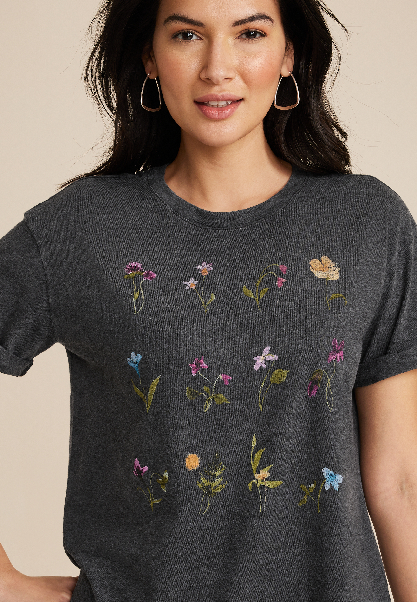 Stacked Floral Relaxed Fit Graphic Tee, C1876, large