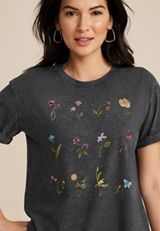 Stacked Floral Relaxed Fit Graphic Tee, C1876, small