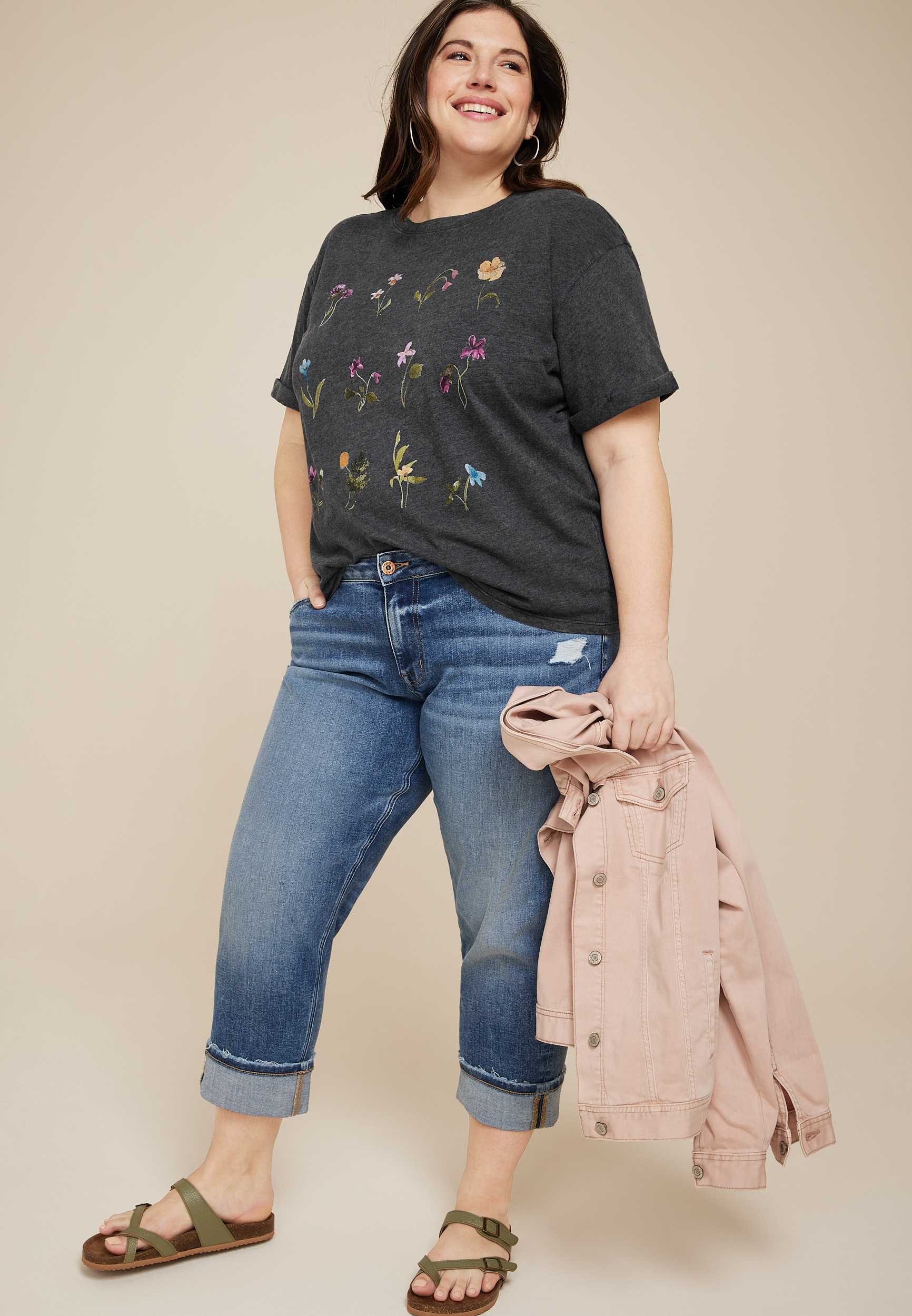 Plus Size Stacked Floral Graphic Tee, C1876, large