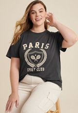 Plus Size Paris Sport Club Relaxed Fit Graphic Tee, PHANTOM BLACK, small