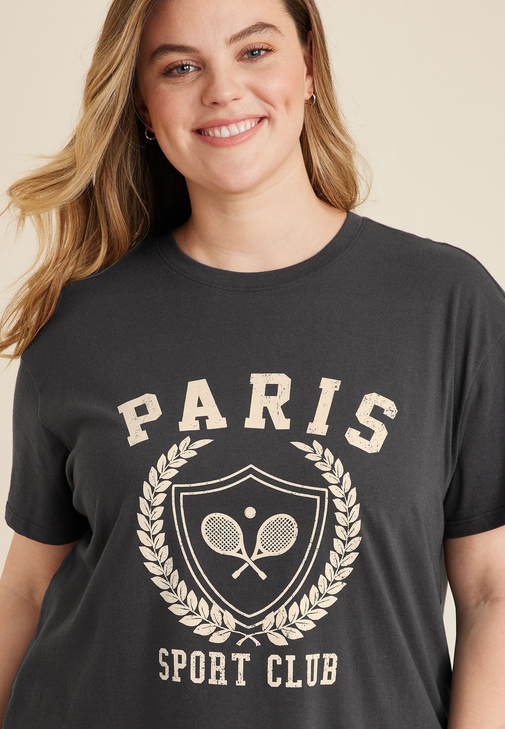 Plus Size Paris Sport Club Relaxed Fit Graphic Tee, PHANTOM BLACK, large