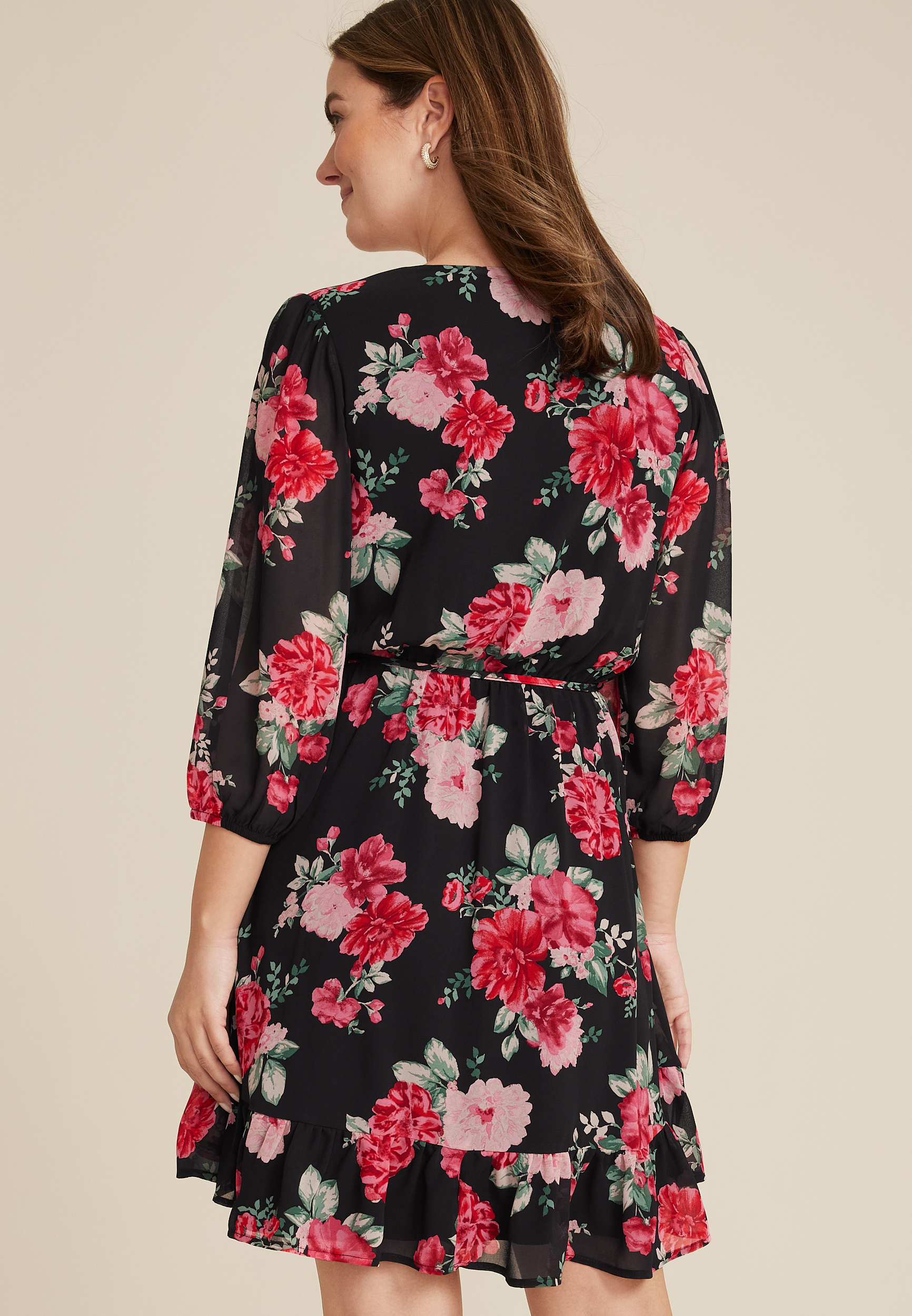 Floral Wrap Skater Dress, BLACK COMBO, large