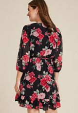 Floral Wrap Skater Dress, BLACK COMBO, small