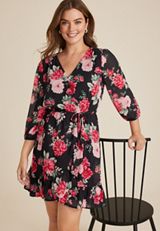 Floral Wrap Skater Dress, BLACK COMBO, small