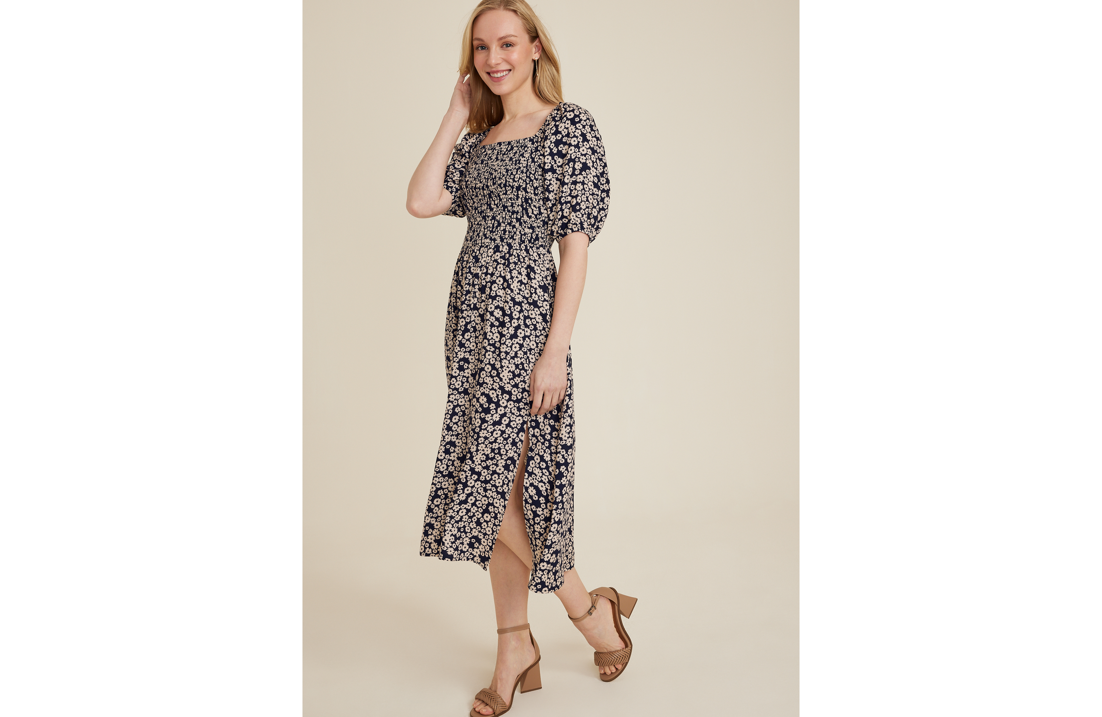 Floral Puff Sleeve Midi Dress