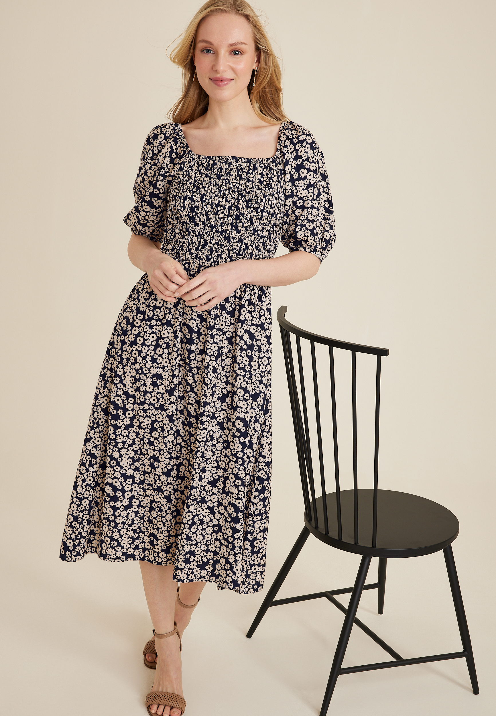 Floral Puff Sleeve Midi Dress, C1943, large
