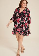 Plus Size Floral Wrap Skater Dress, C1756, small