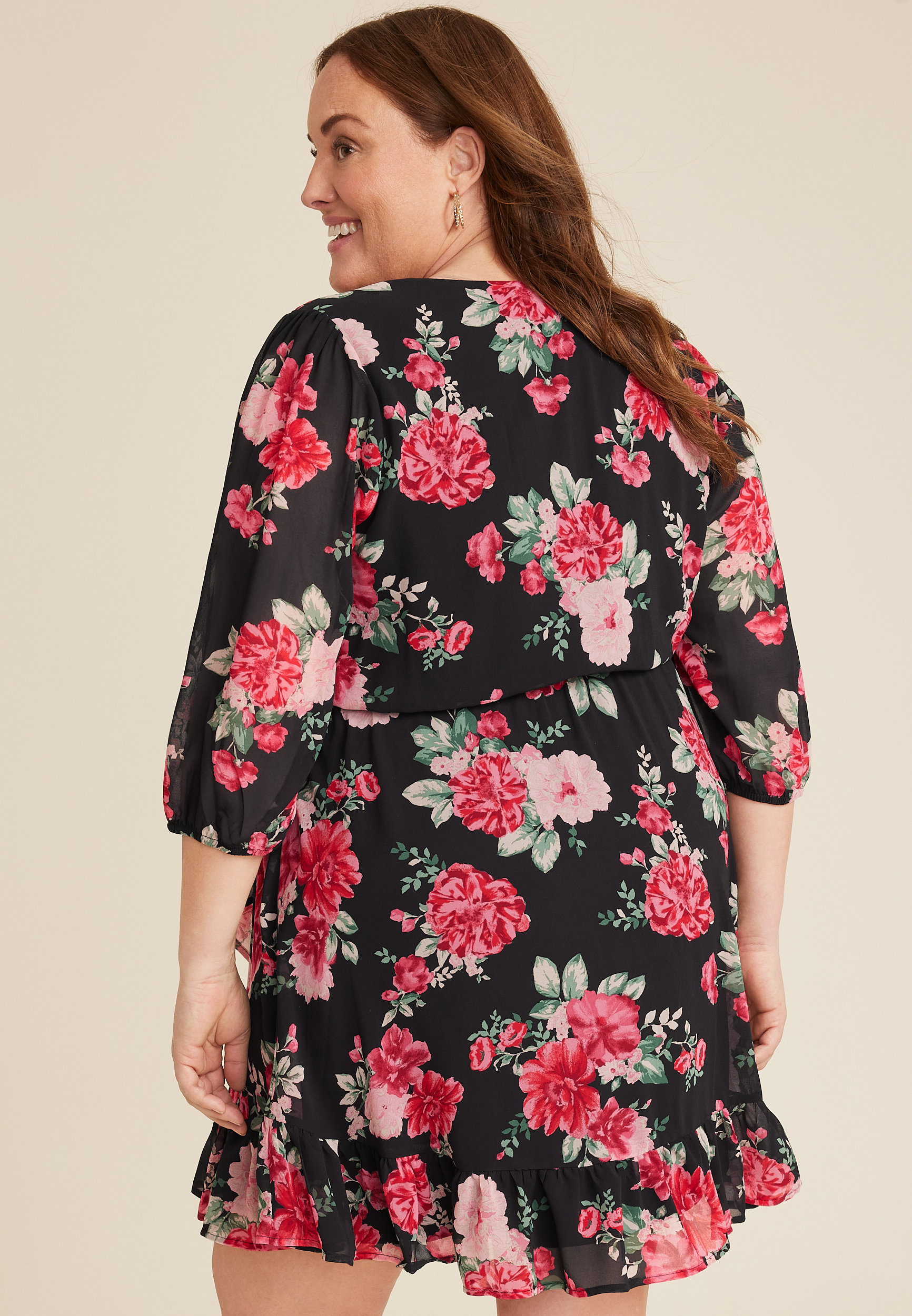 Plus Size Floral Wrap Skater Dress, C1756, large