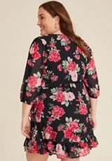 Plus Size Floral Wrap Skater Dress, C1756, small