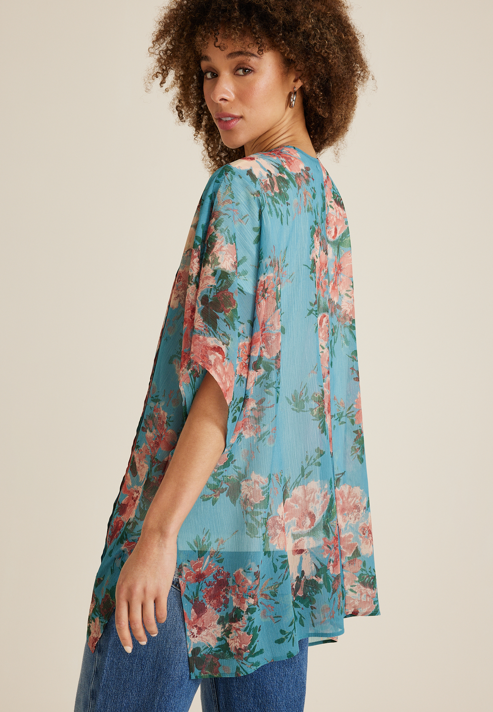 Teal Floral Kimono, C1772, large