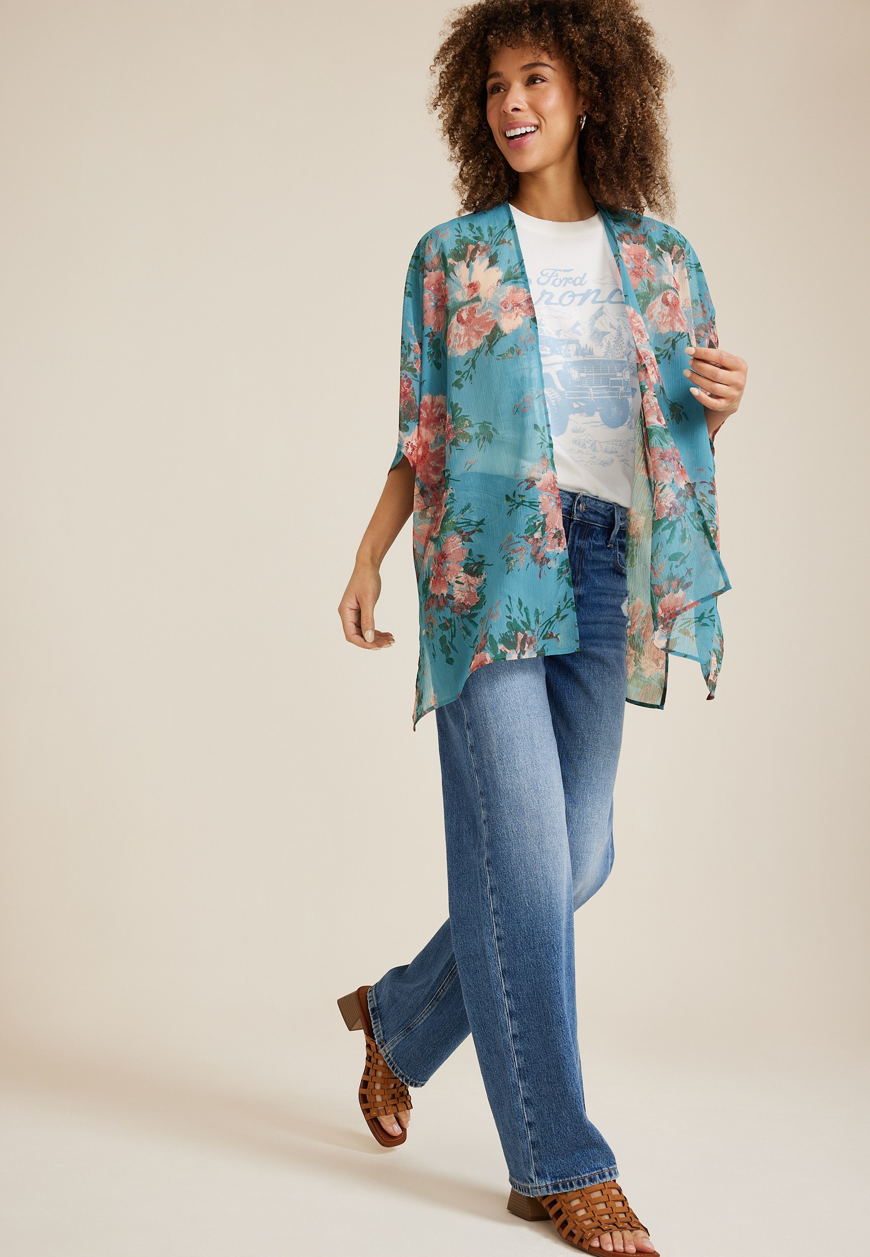 Teal Floral Kimono, C1772, large