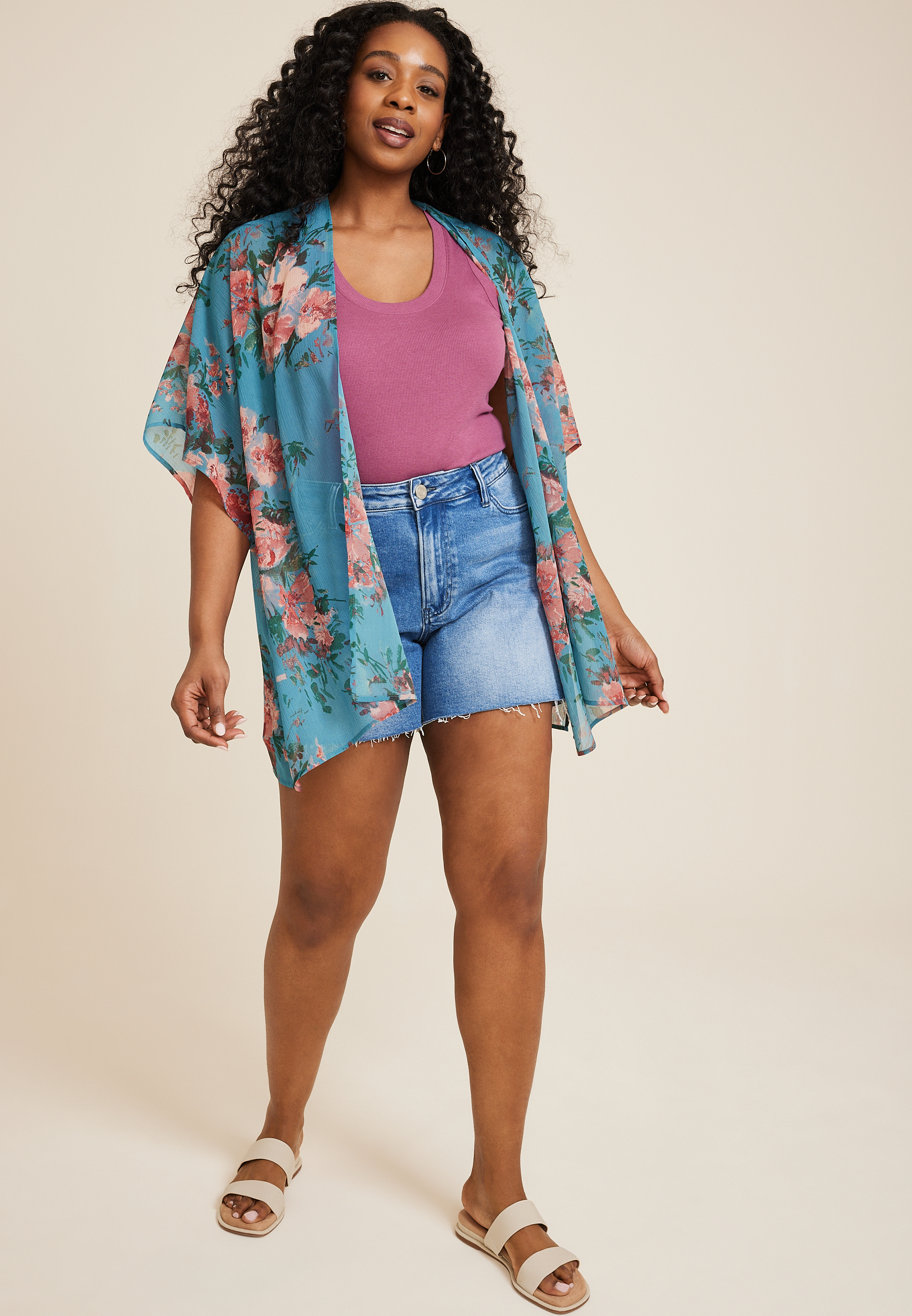 Teal Floral Kimono, C1772, large