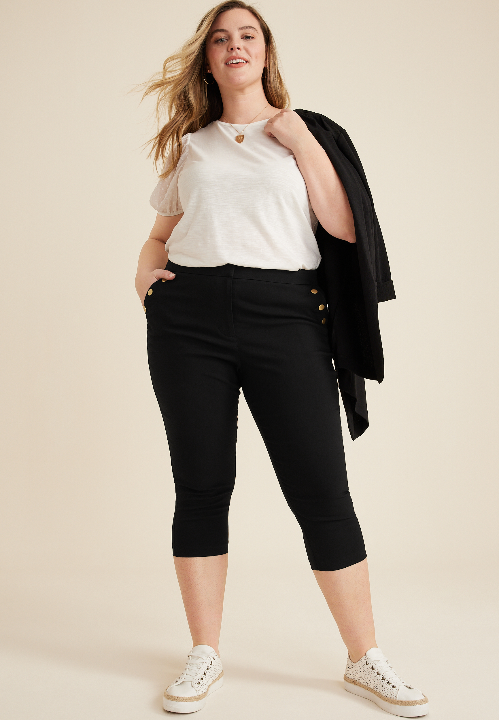 Plus Size Bengaline High Rise Sailor Capri, C106, large