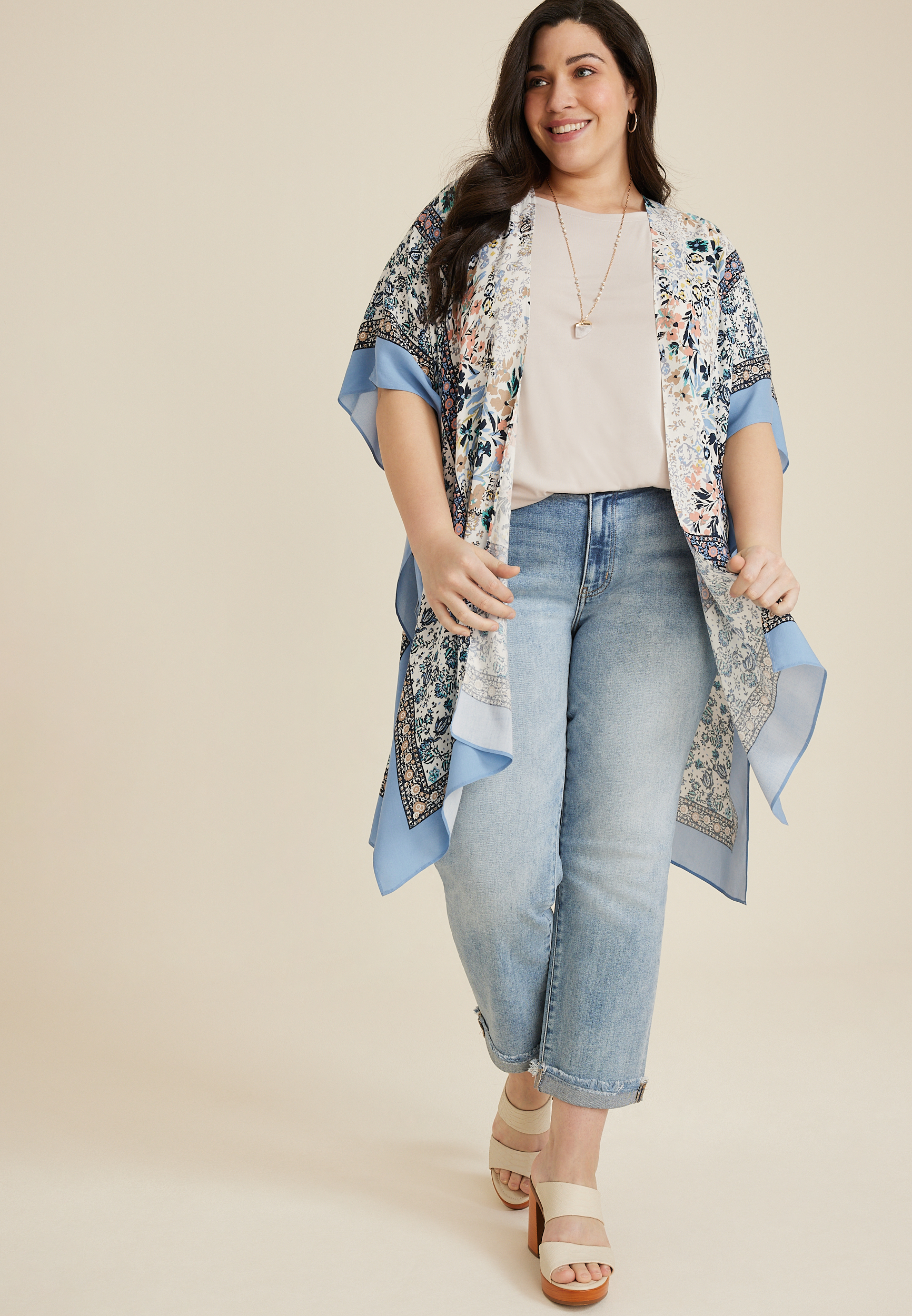 Floral Border Kimono, MULTI, large