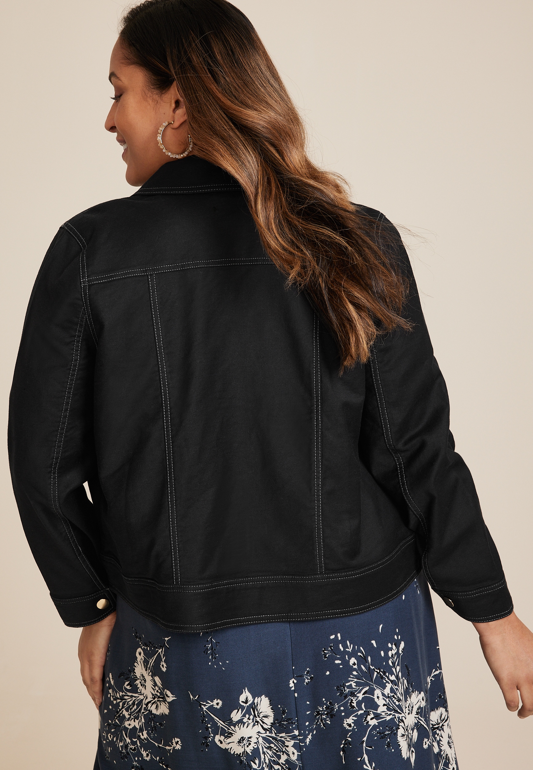 Plus Size Cropped Twill Jacket, BLACK, large
