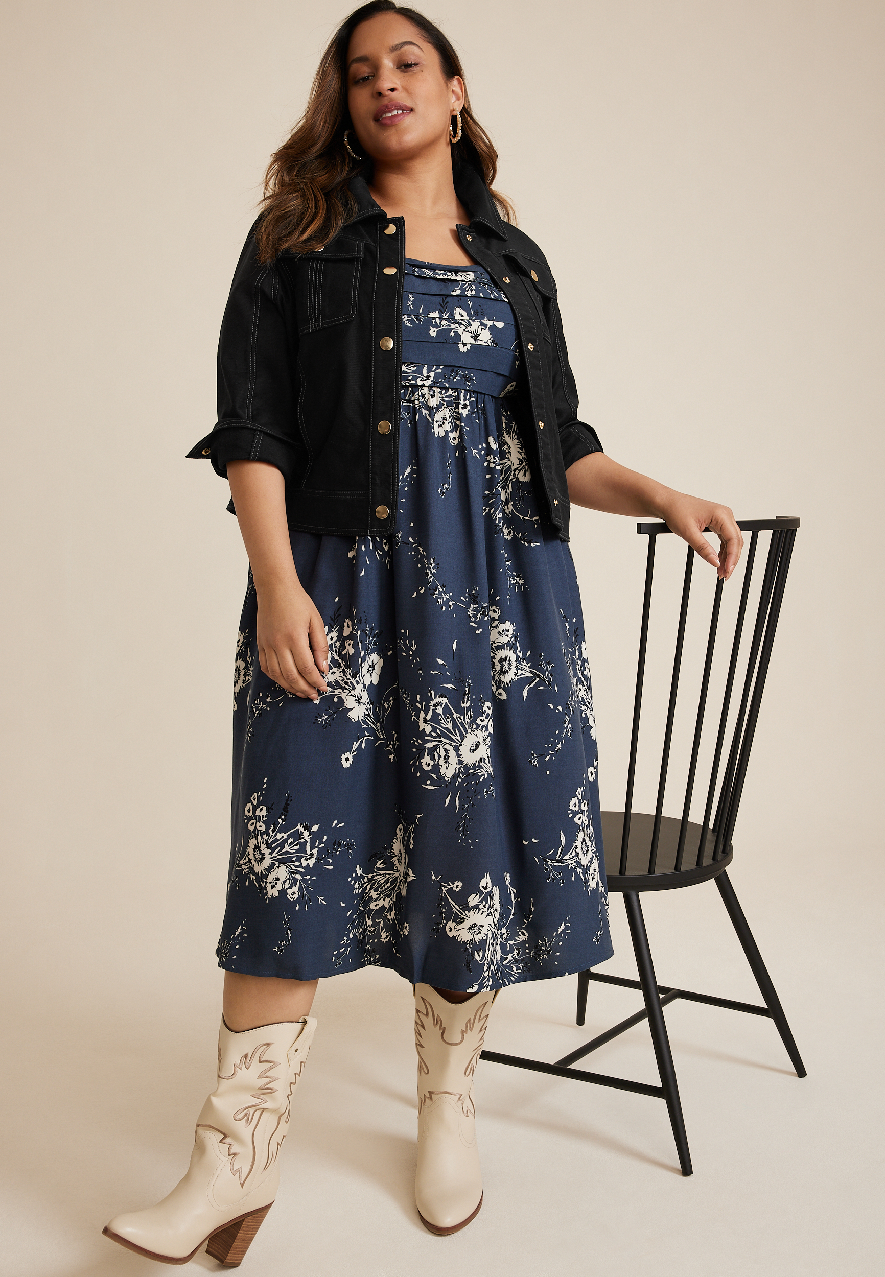 Plus Size Cropped Twill Jacket, BLACK, large