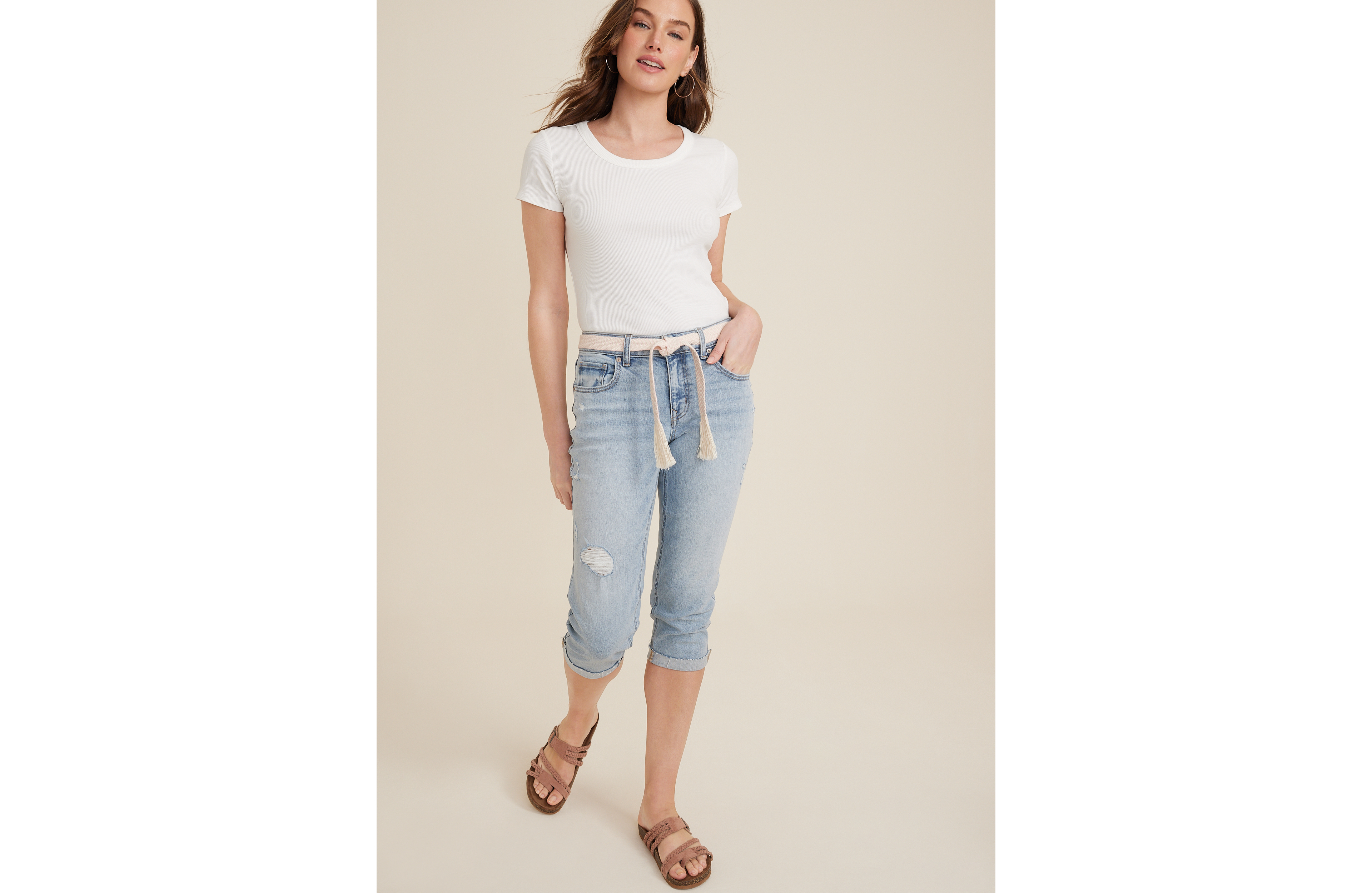 m jeans by maurices™ Mid Rise Belted Waist Straight Cropped Jean