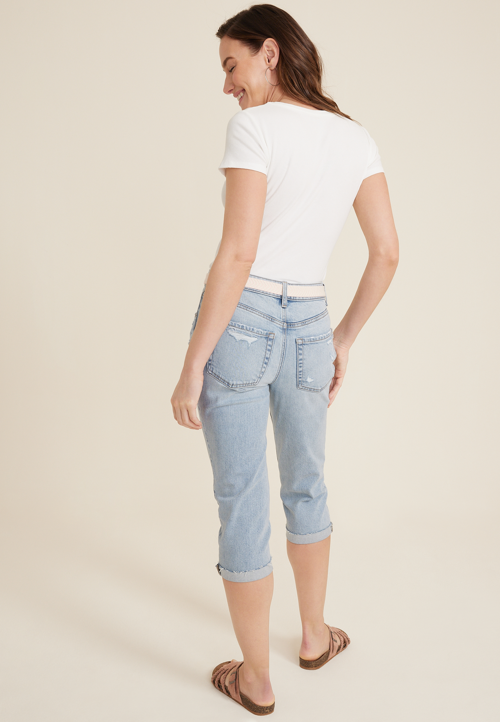 m jeans by maurices&trade; Mid Rise Belted Waist Straight Cropped Jean, C2806, large