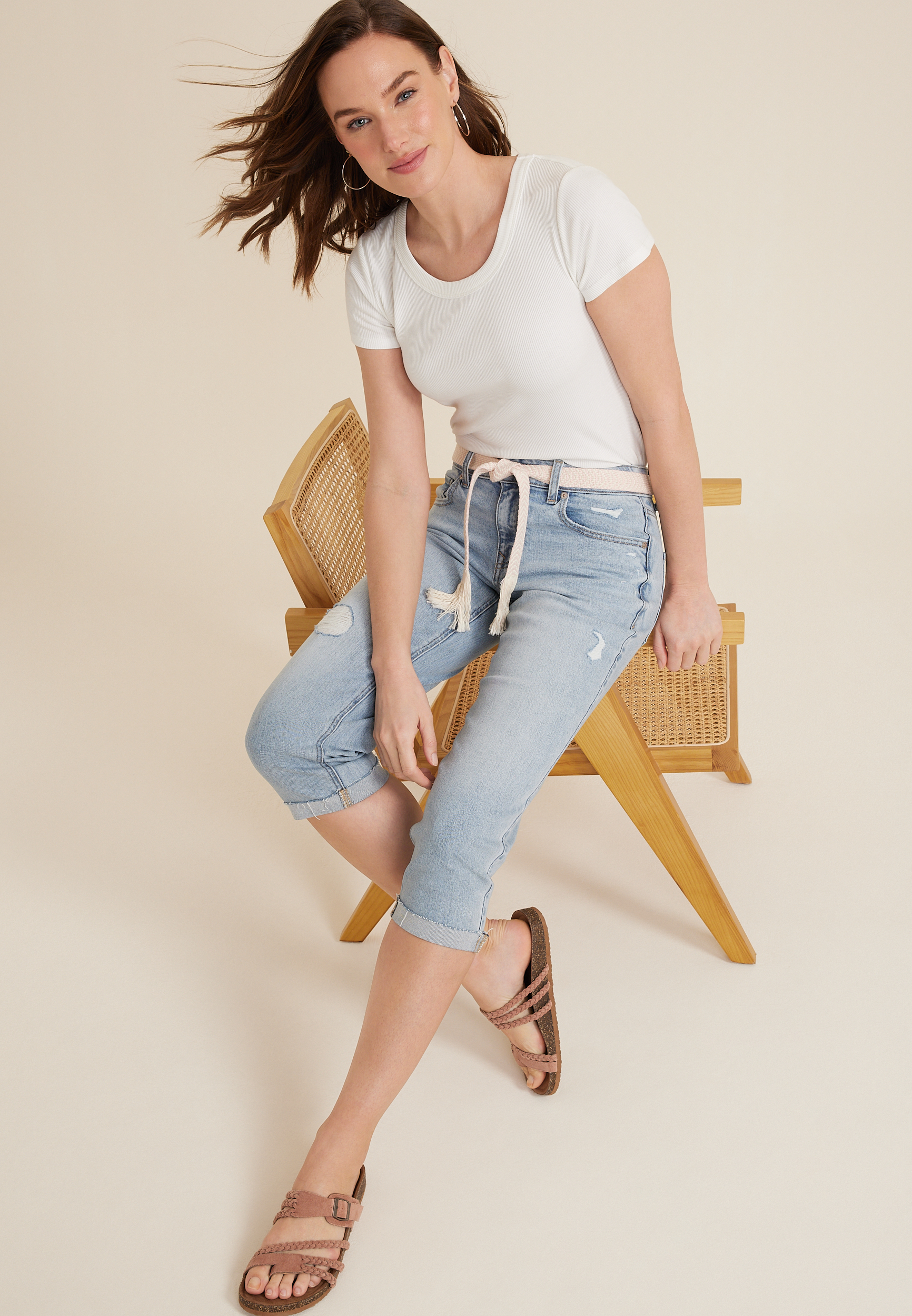 m jeans by maurices&trade; Mid Rise Belted Waist Straight Cropped Jean, C2806, large