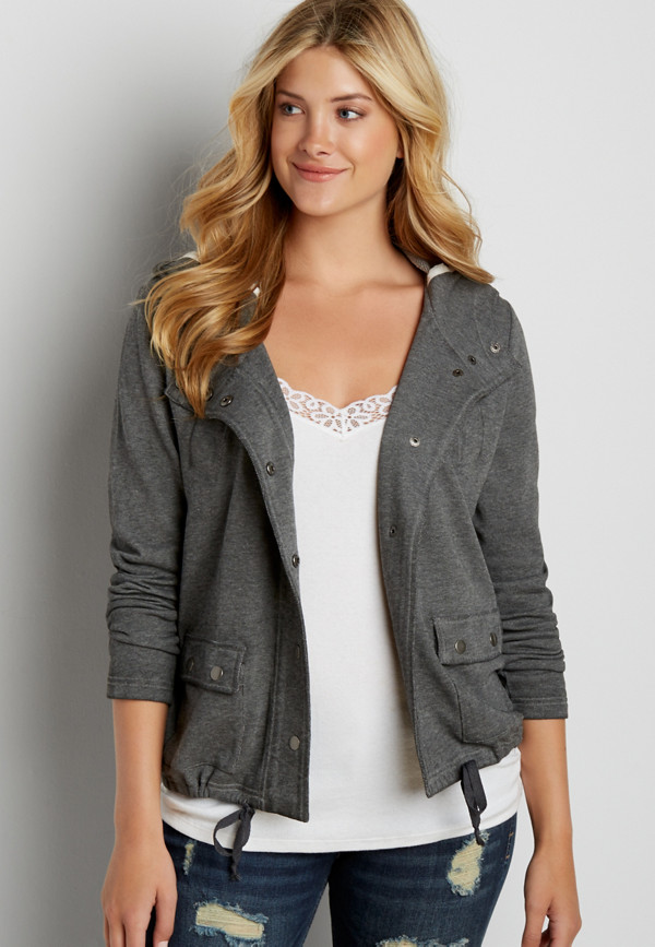 french terry sweatshirt with button down front | maurices
