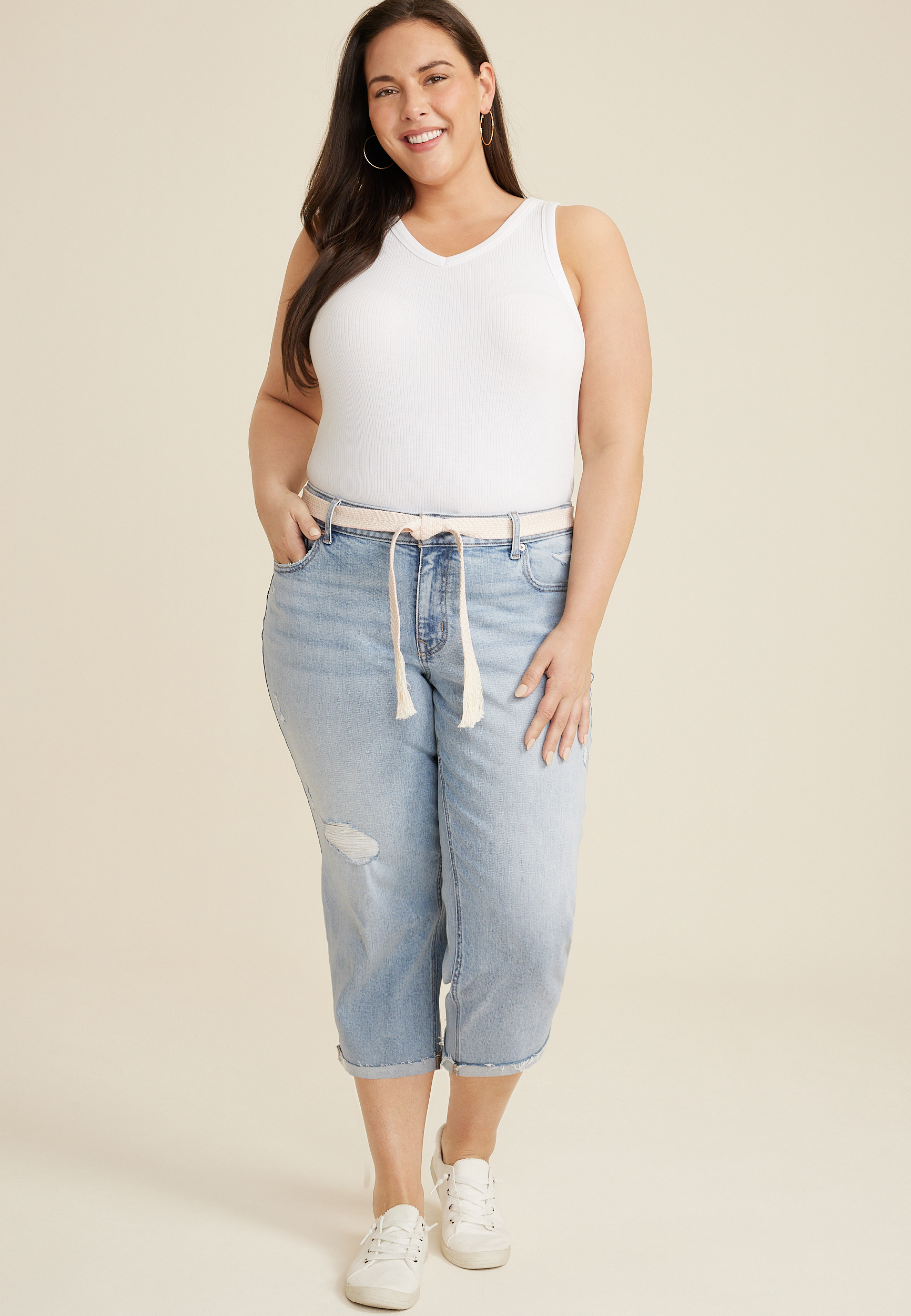 Plus Size m jeans by maurices™ Mid Rise Belted Waist Straight Cropped ...