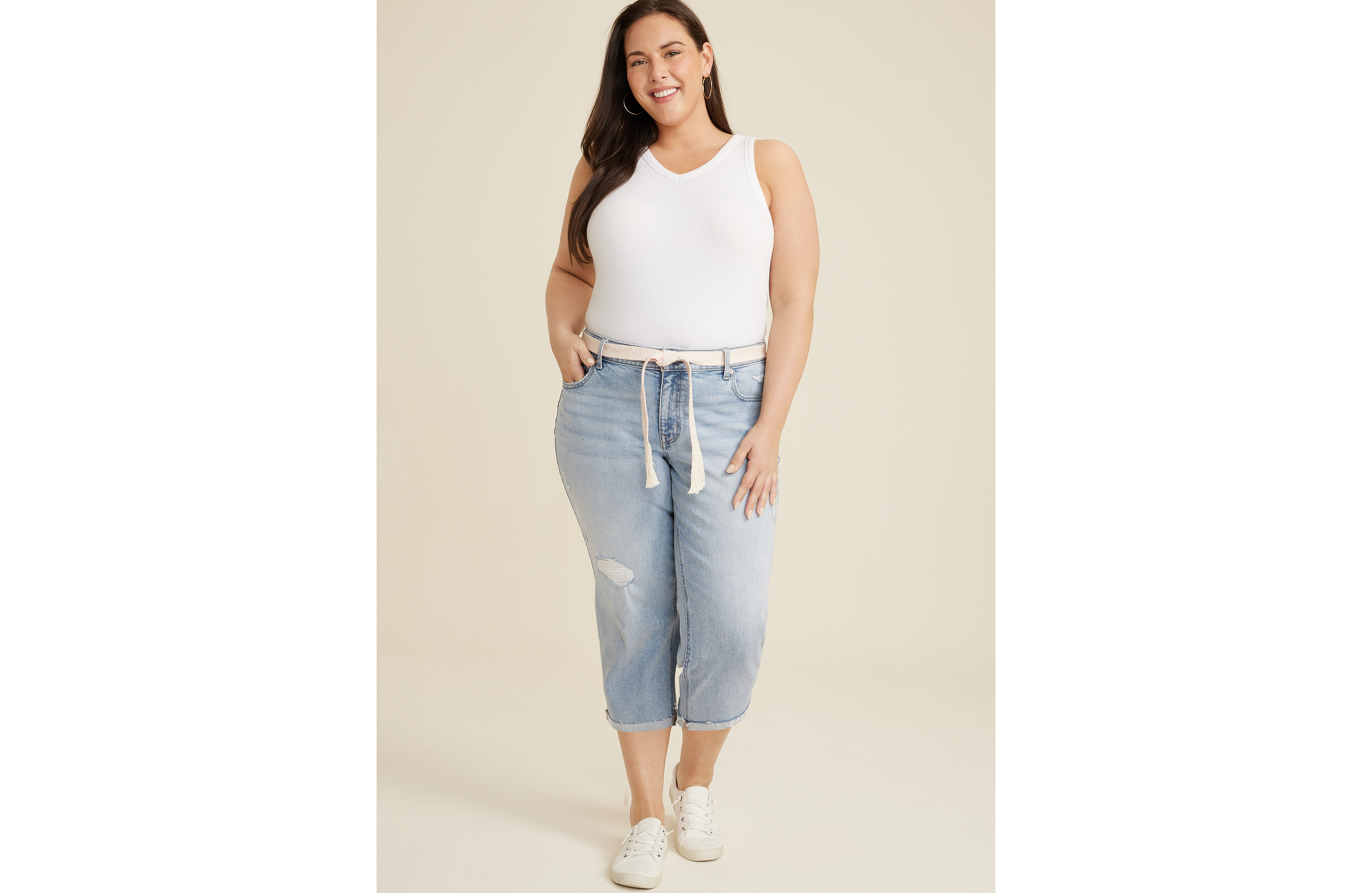 Plus m jeans by maurices™ Mid Rise Belted Waist Straight Cropped Jean