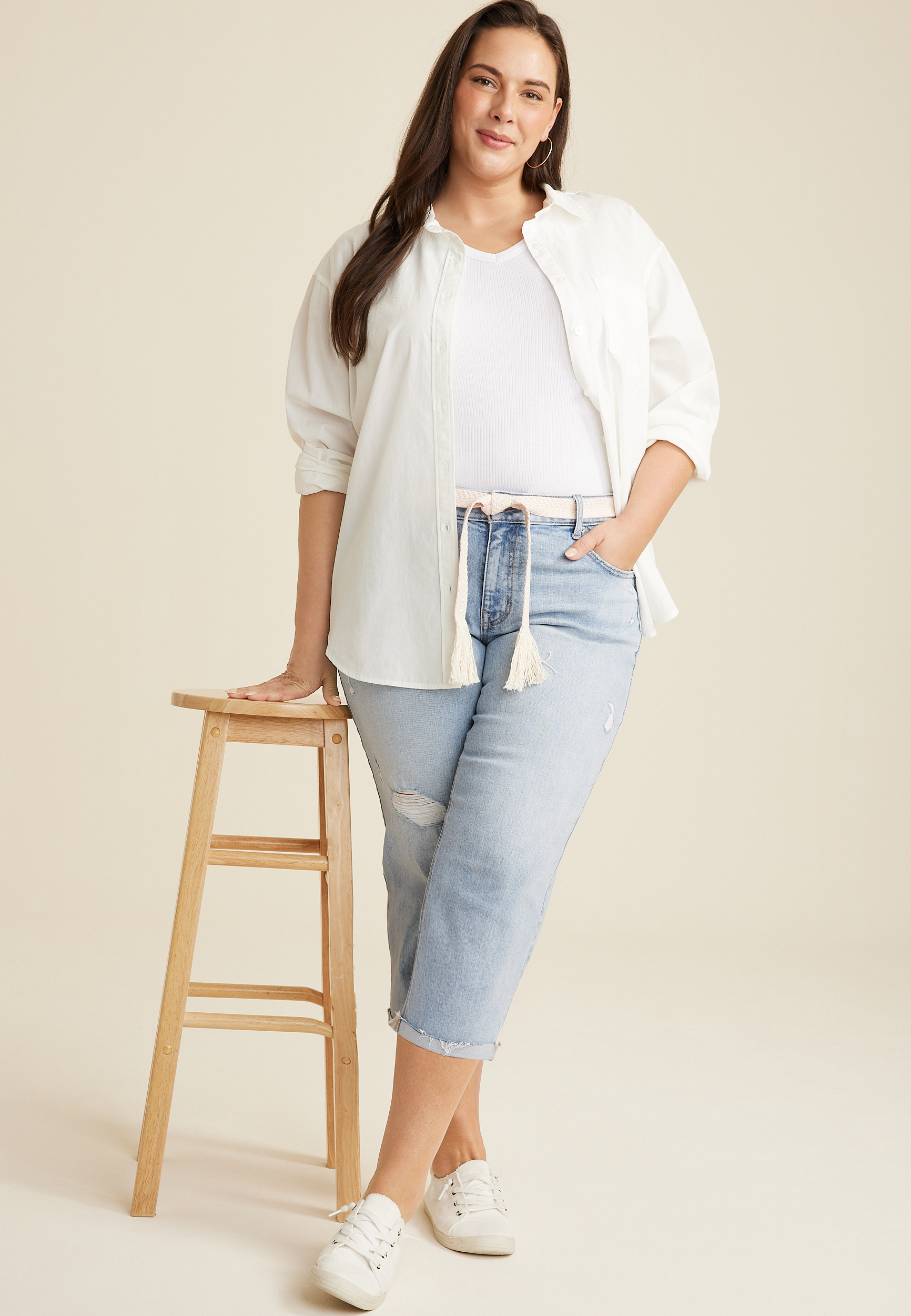 Plus Size m jeans by maurices&trade; Mid Rise Belted Waist Straight Cropped Jean, C2806, large