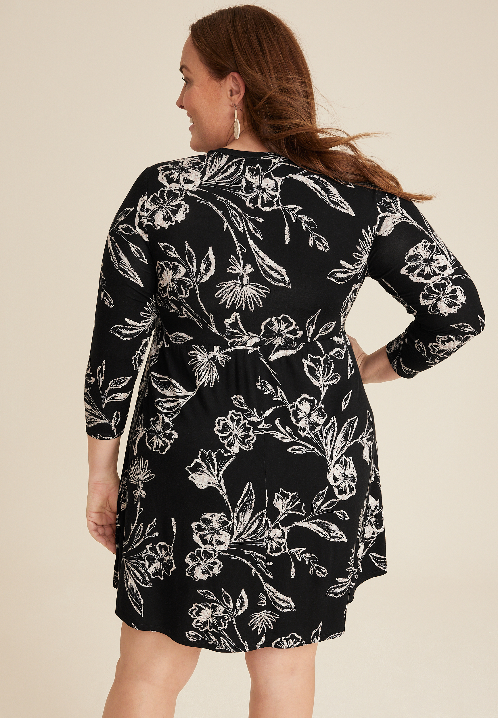 Plus Size 24/7 Floral Empire Waist Skater Dress, C1756, large