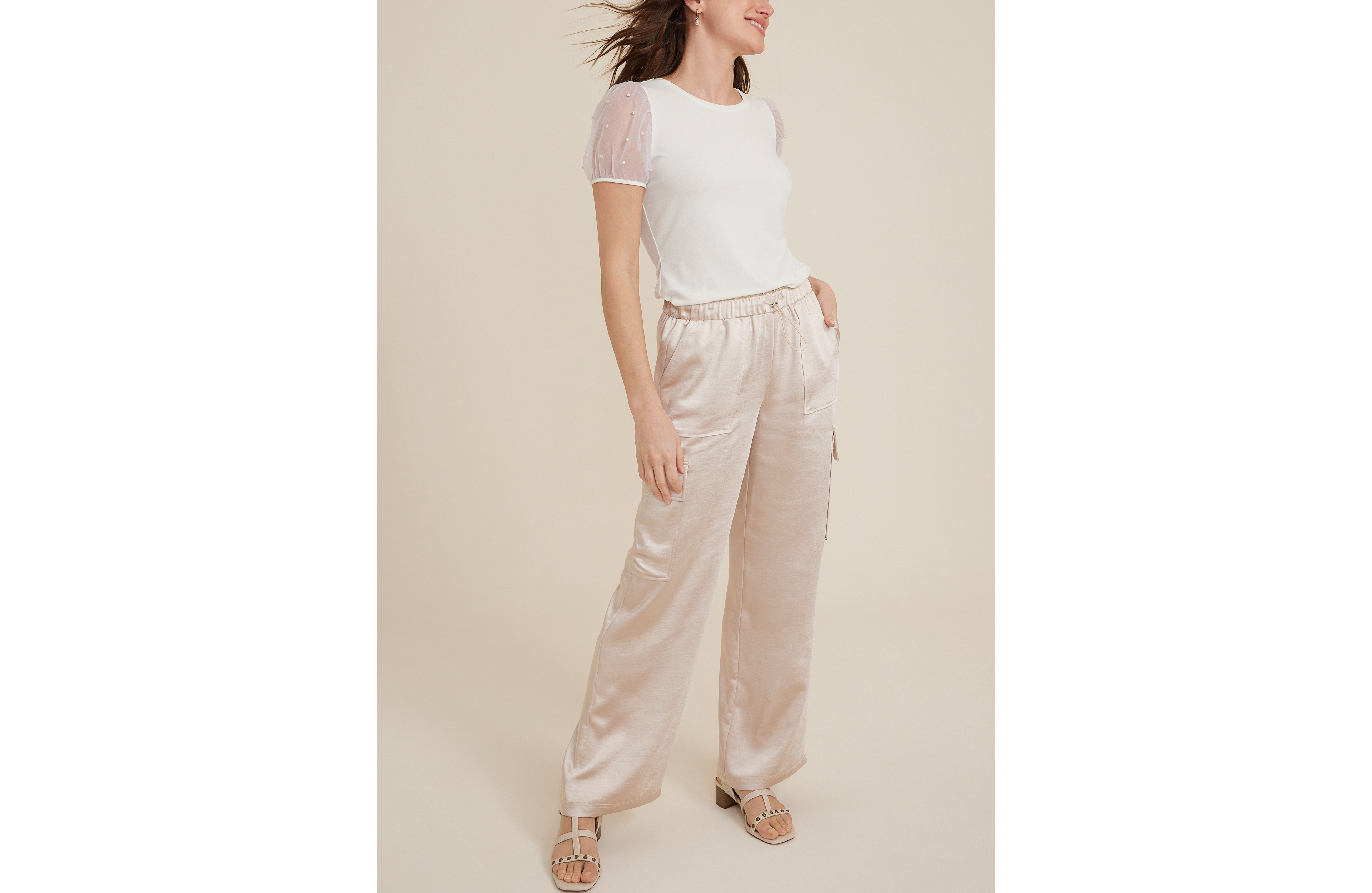 Satin High Rise Cargo Wide Leg Pant