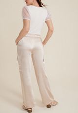 Satin High Rise Cargo Wide Leg Pant, C4681, small