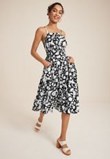 Floral Smocked Midi Dress, BLACK COMBO, small