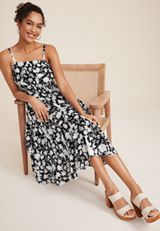Floral Smocked Midi Dress, BLACK COMBO, small
