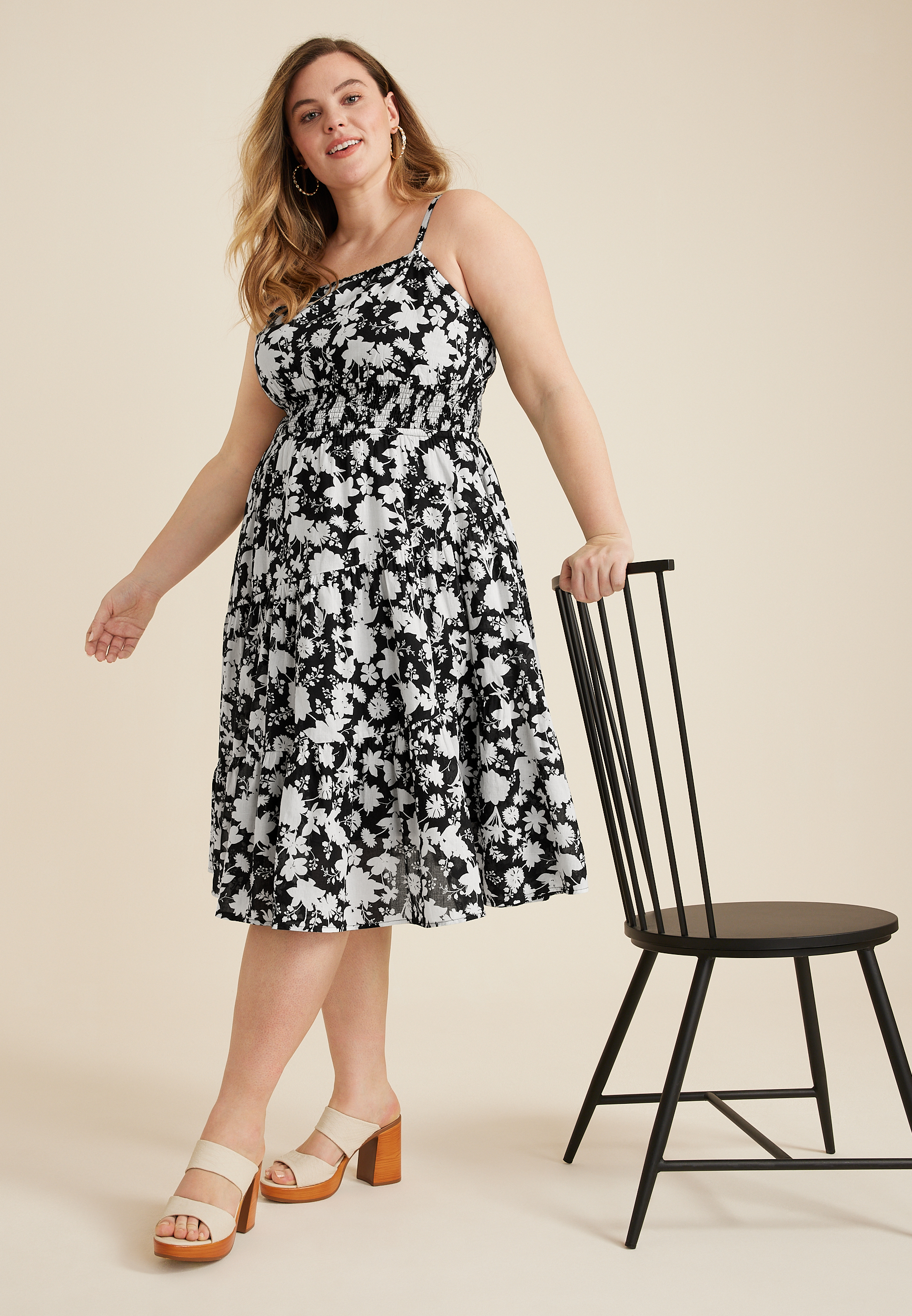 Plus Size Floral Smocked Midi Dress, C1756, large