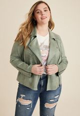 Plus Size Faux Suede Moto Jacket, C4854, small