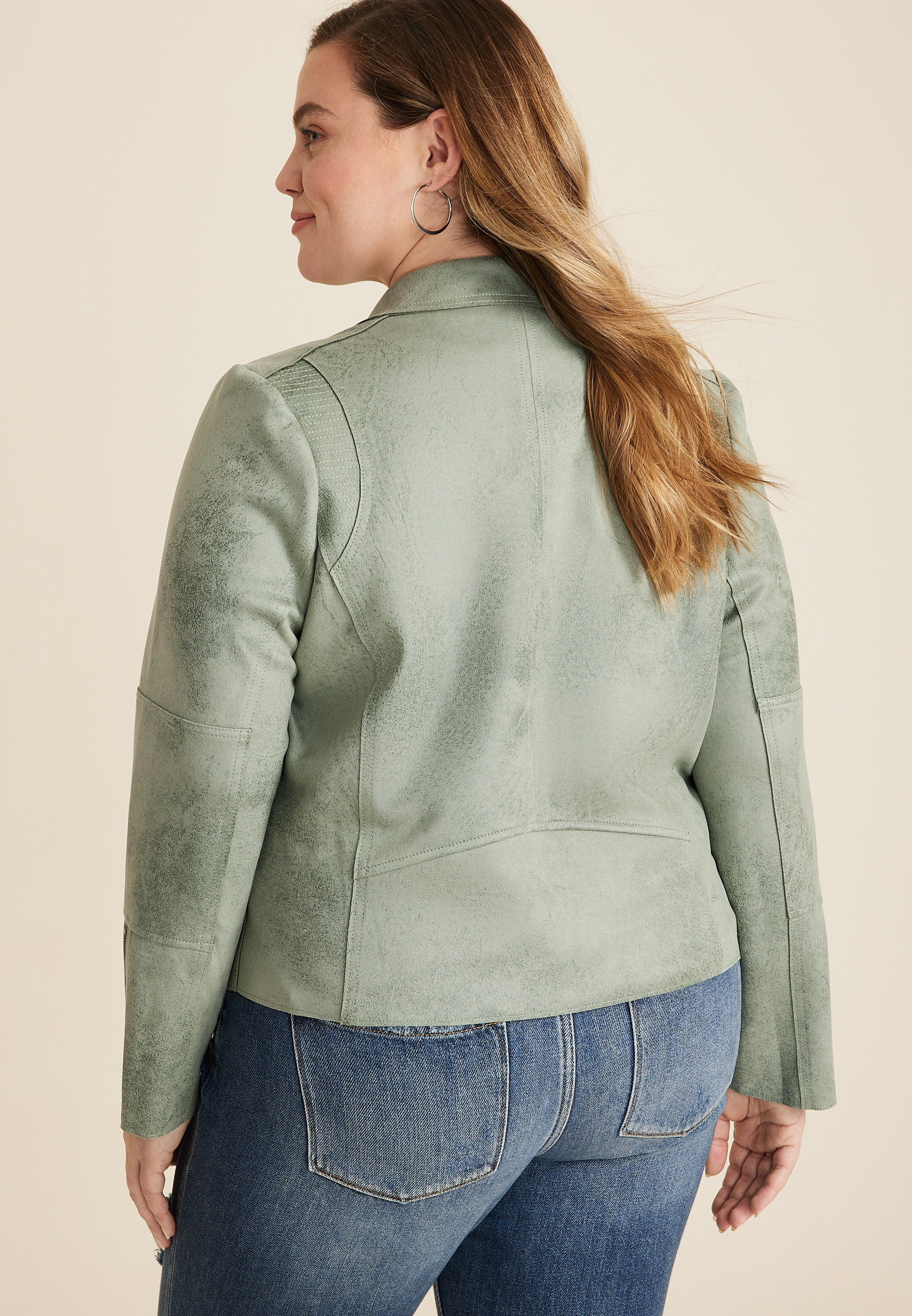 Plus Size Faux Suede Moto Jacket, C4854, large