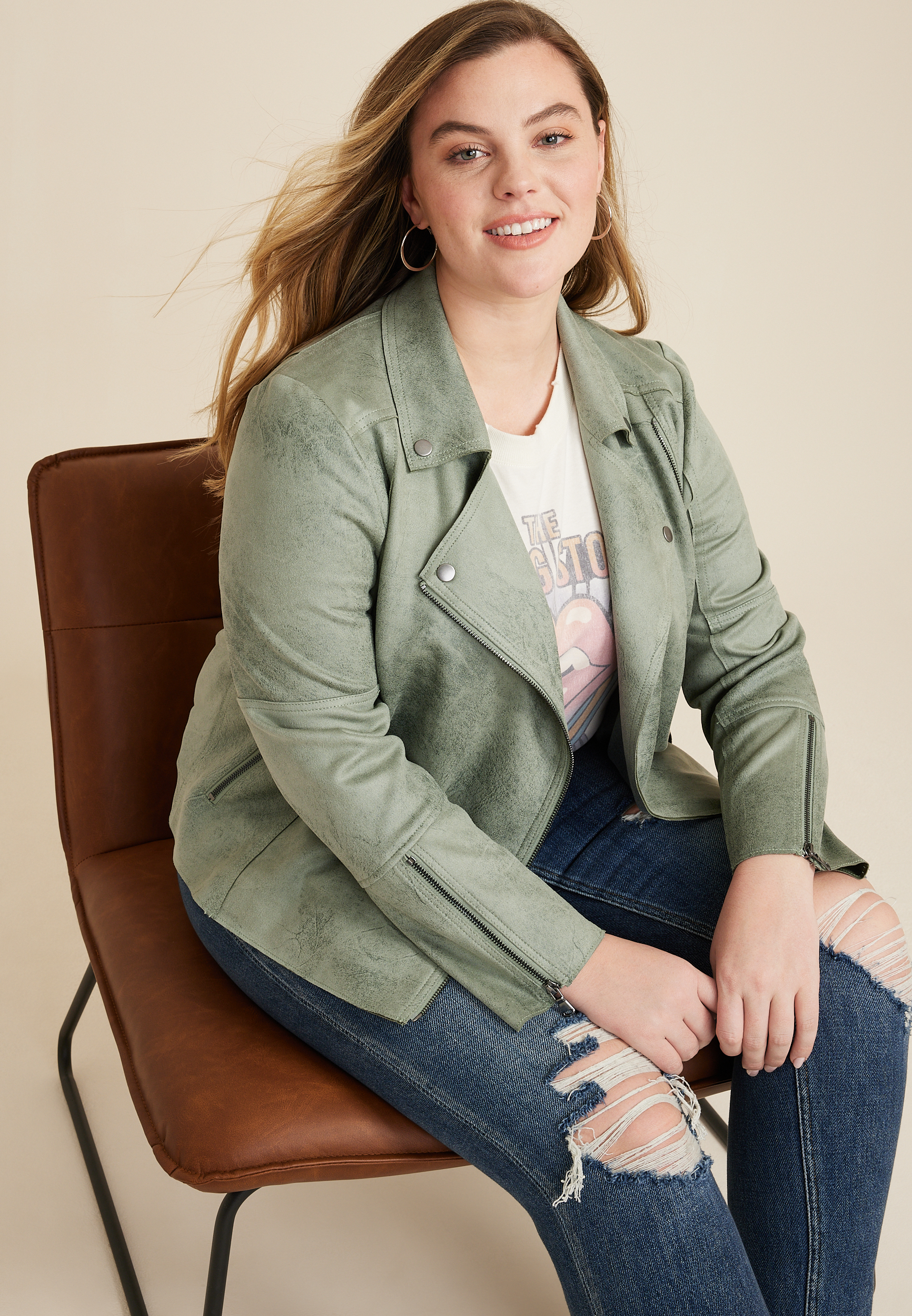 Plus Size Faux Suede Moto Jacket, C4854, large
