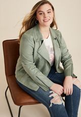 Plus Size Faux Suede Moto Jacket, C4854, small