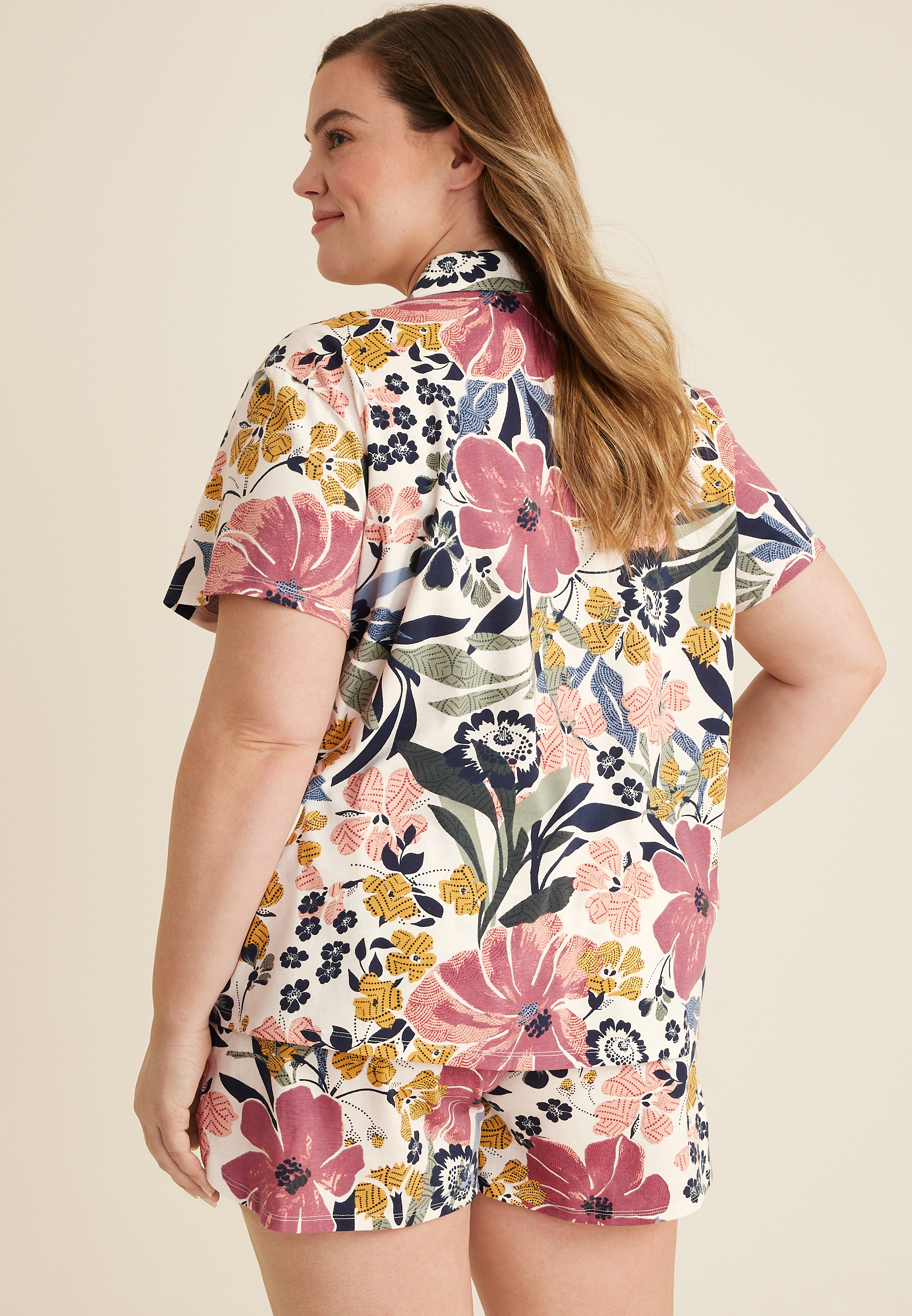Plus Size Button Down Top And Short Pajama Set, C1524, large