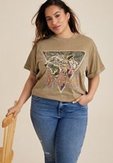 Plus Size Def Leppard Vintage Oversized Graphic Tee, TAUPE, small