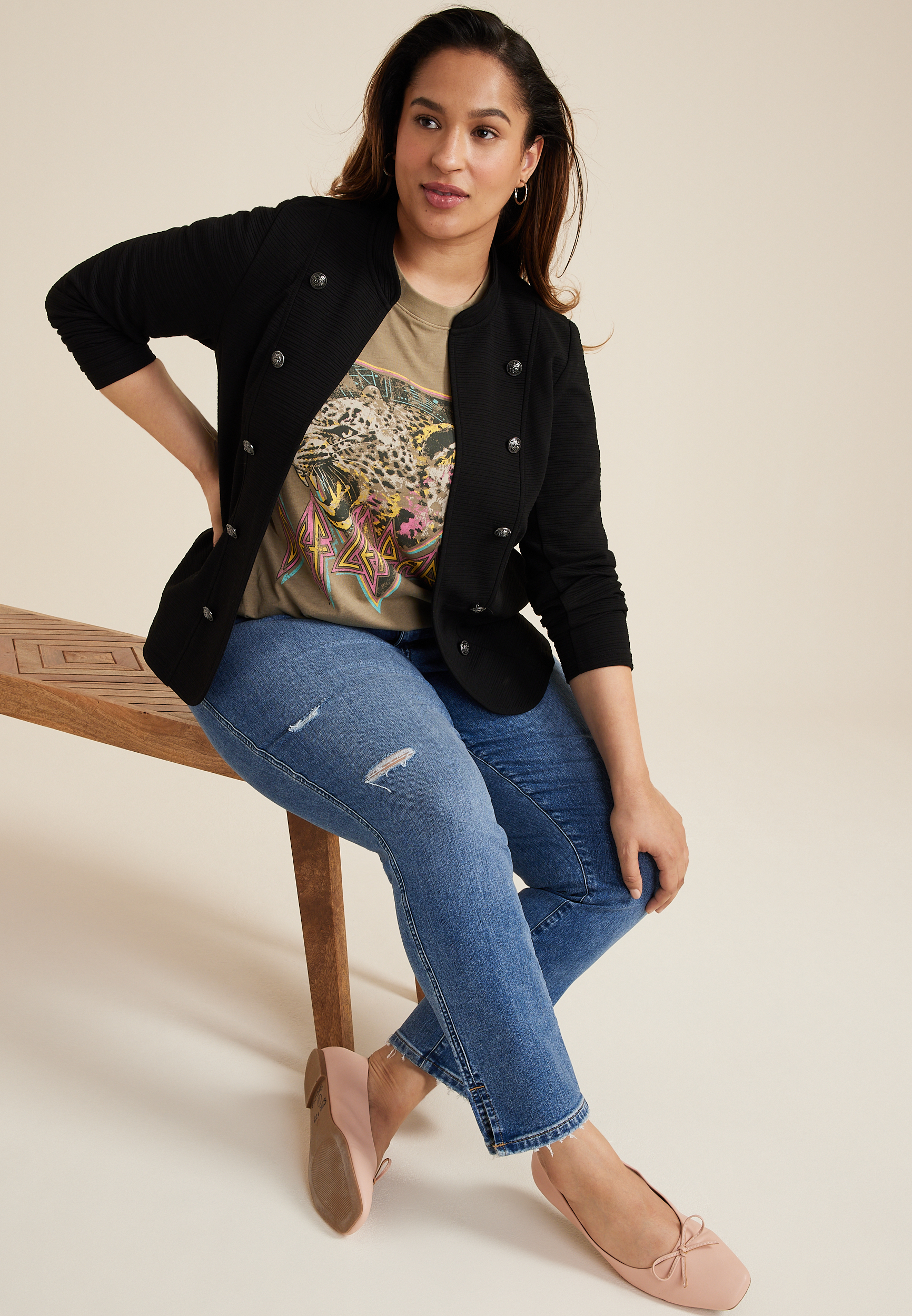 Plus Size Def Leppard Vintage Oversized Graphic Tee, TAUPE, large
