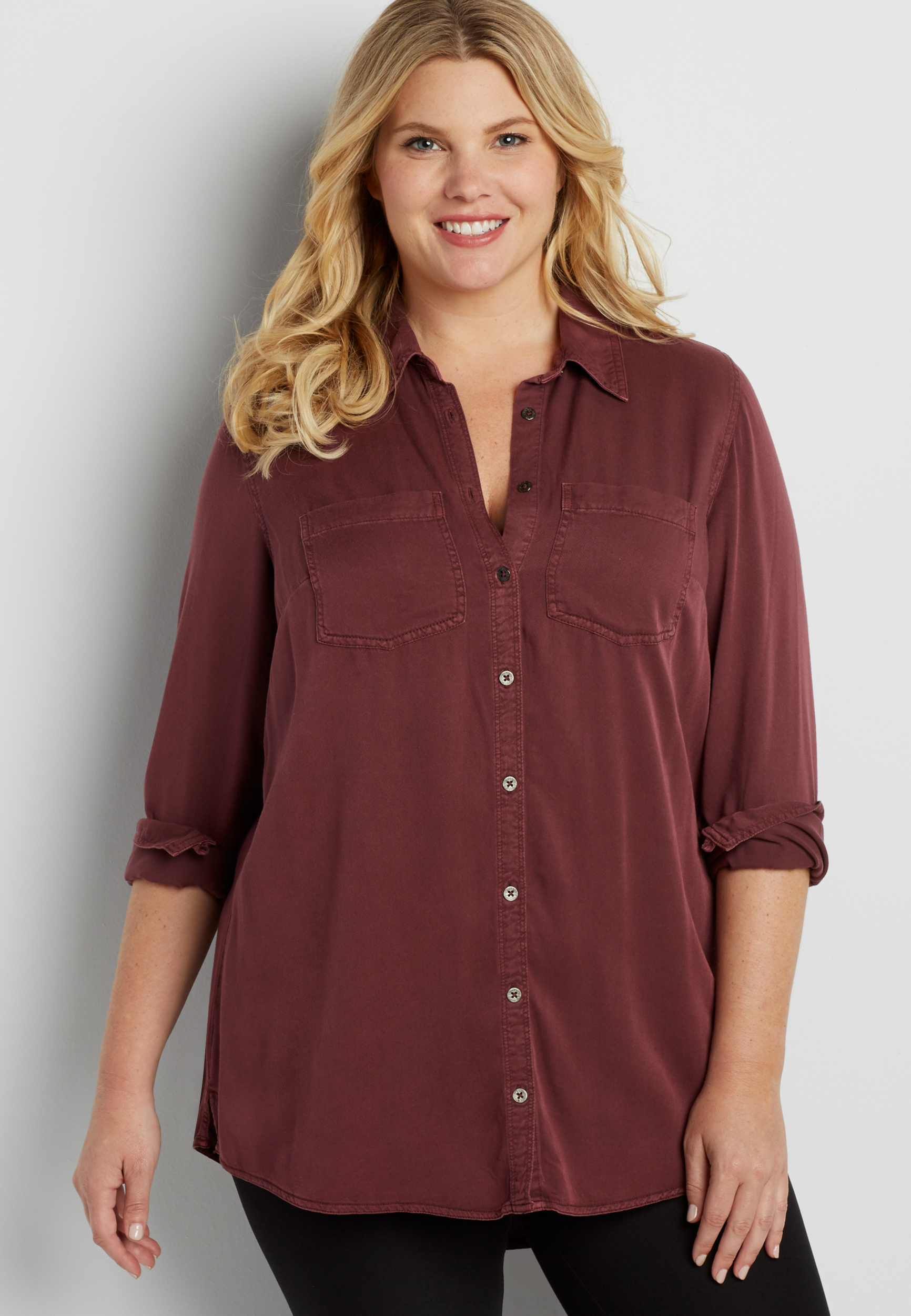 plus size super soft button down tunic shirt | maurices