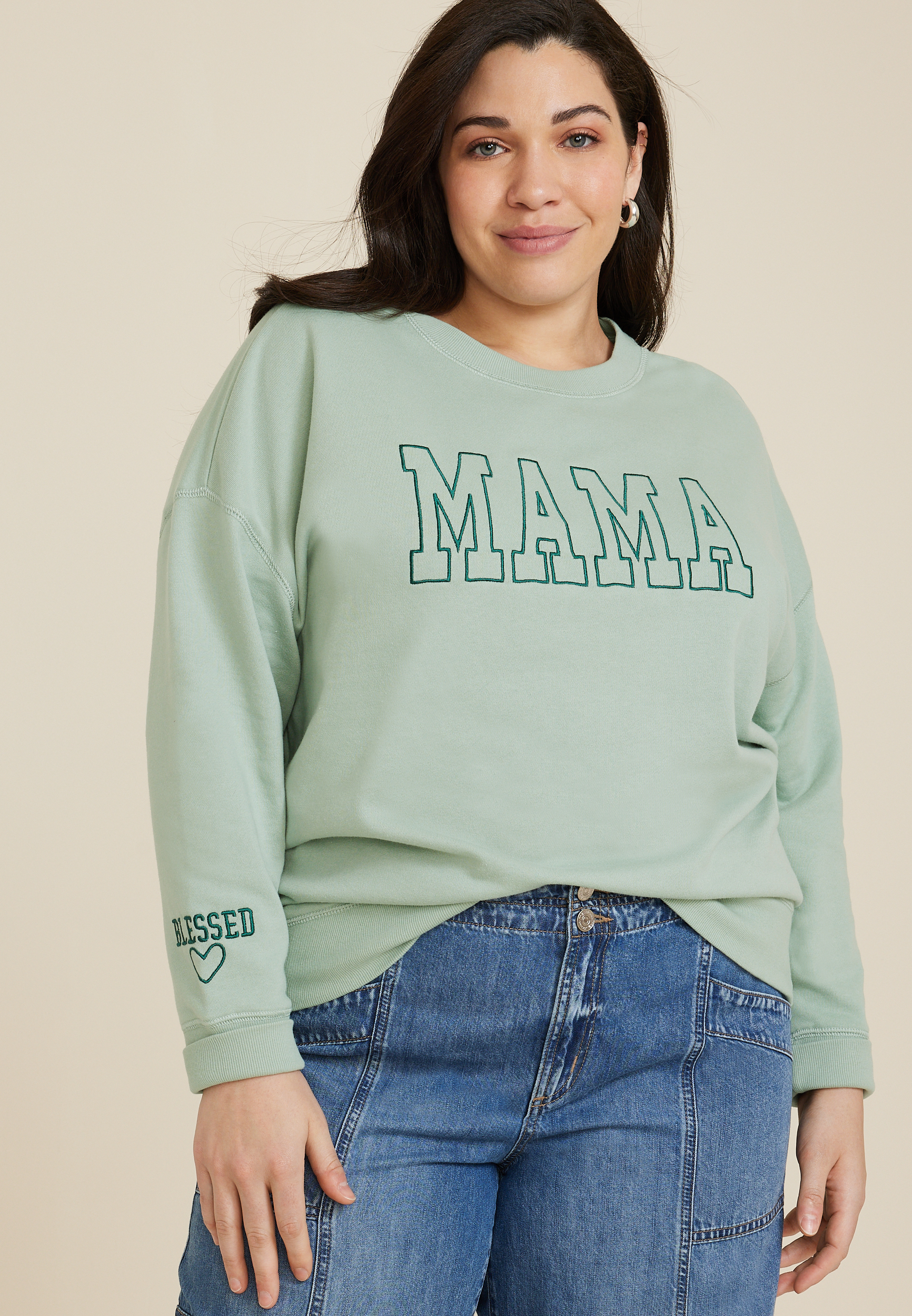 Plus Size Mama Embroidered French Terry Sweatshirt, C9312, large