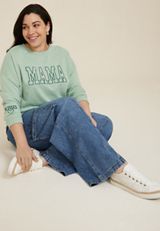 Plus Size Mama Embroidered French Terry Sweatshirt, C9312, small