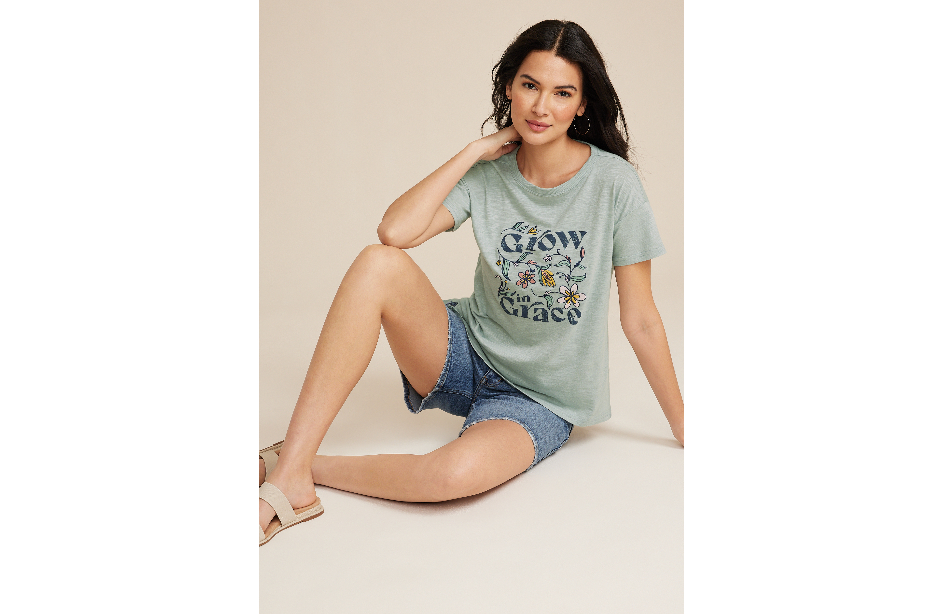 Grow Grace Embroidered Floral Classic Fit Graphic Tee