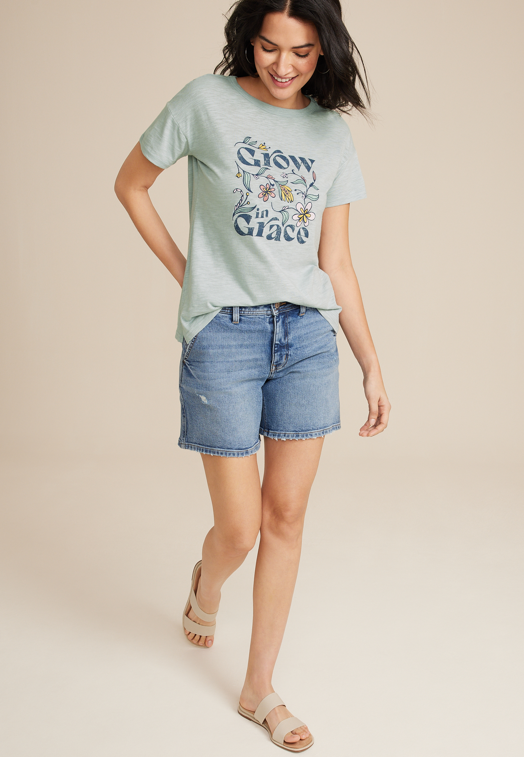 Grow In Grace Embroidered Floral Classic Fit Graphic Tee, C6613, large